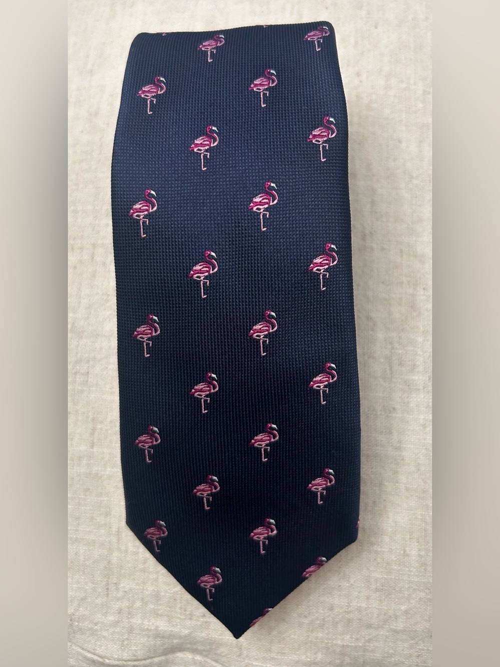 Marks & Spencer Blue/Pink Flamingo 
Print Pure Silk Tie.